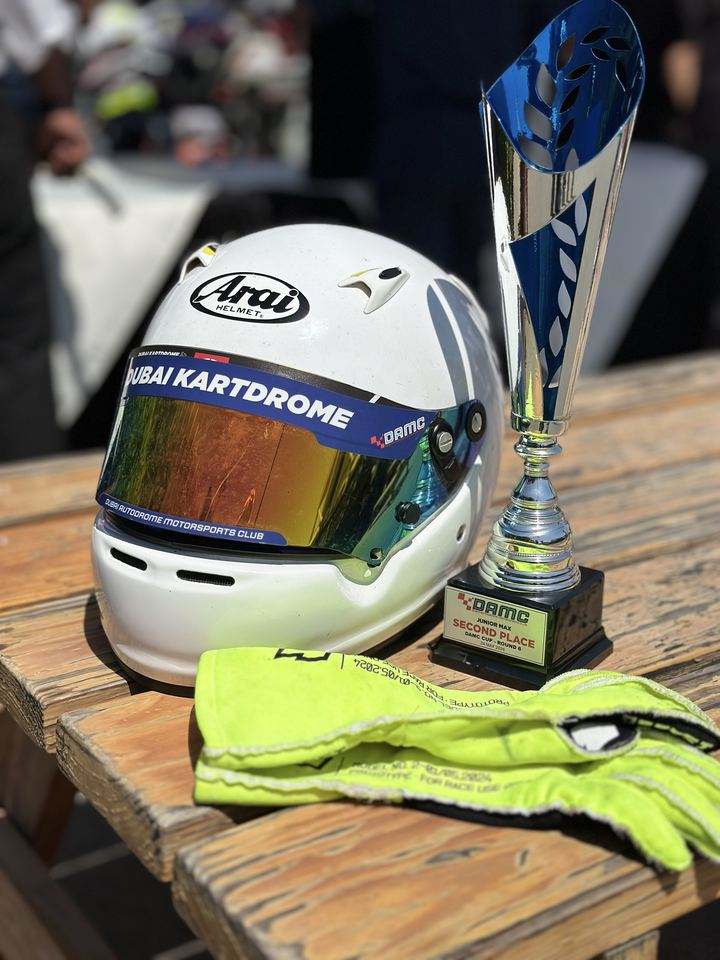 DAMC Second Place Trophy with Damian's racing helmet