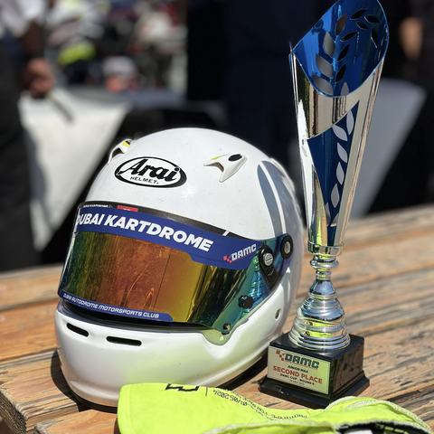 DAMC Second Place Trophy with Damian's racing helmet